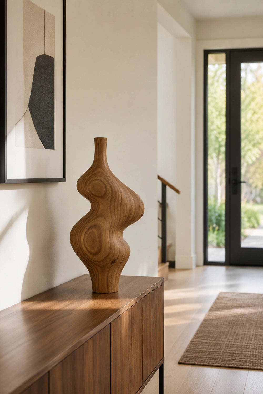 Wabi Sabi Wood Vase Decor | Modernist Curved Accent Vessel