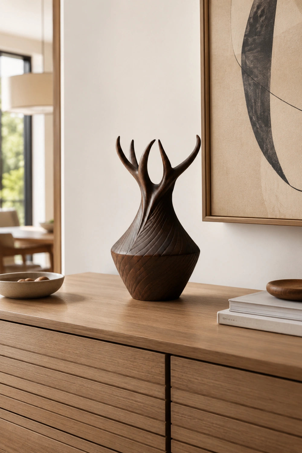Carved Wood Vase Sculpture | Sculptural Wooden Vessel | Artisan Decor Centerpiece