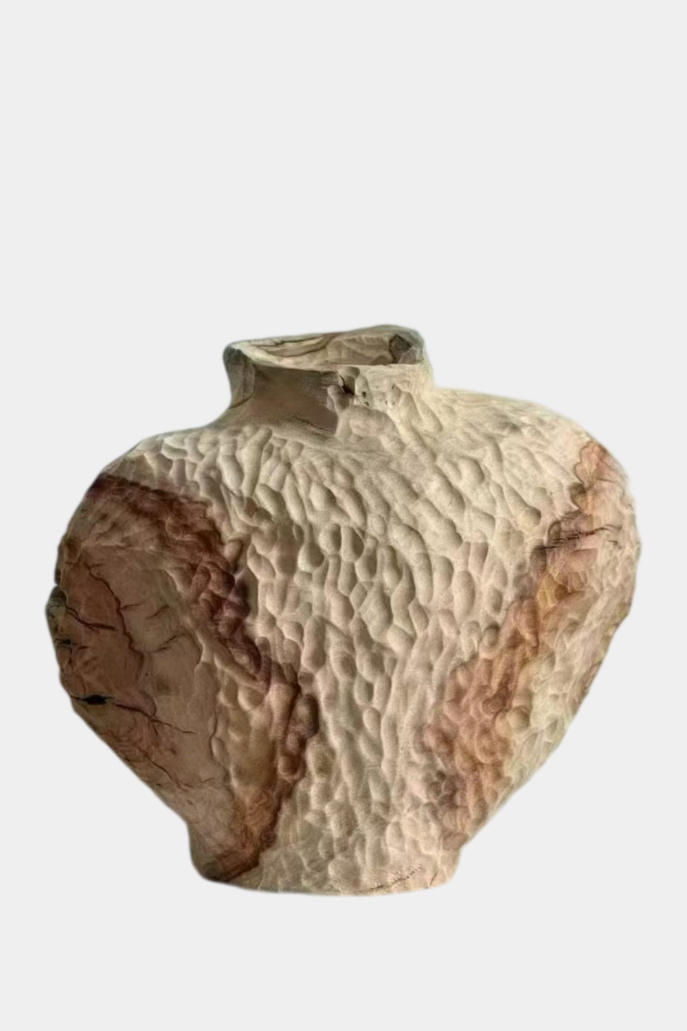 Primitive Hand Carved Wooden Vase | Wabi Sabi Textured Vessel Table Decor