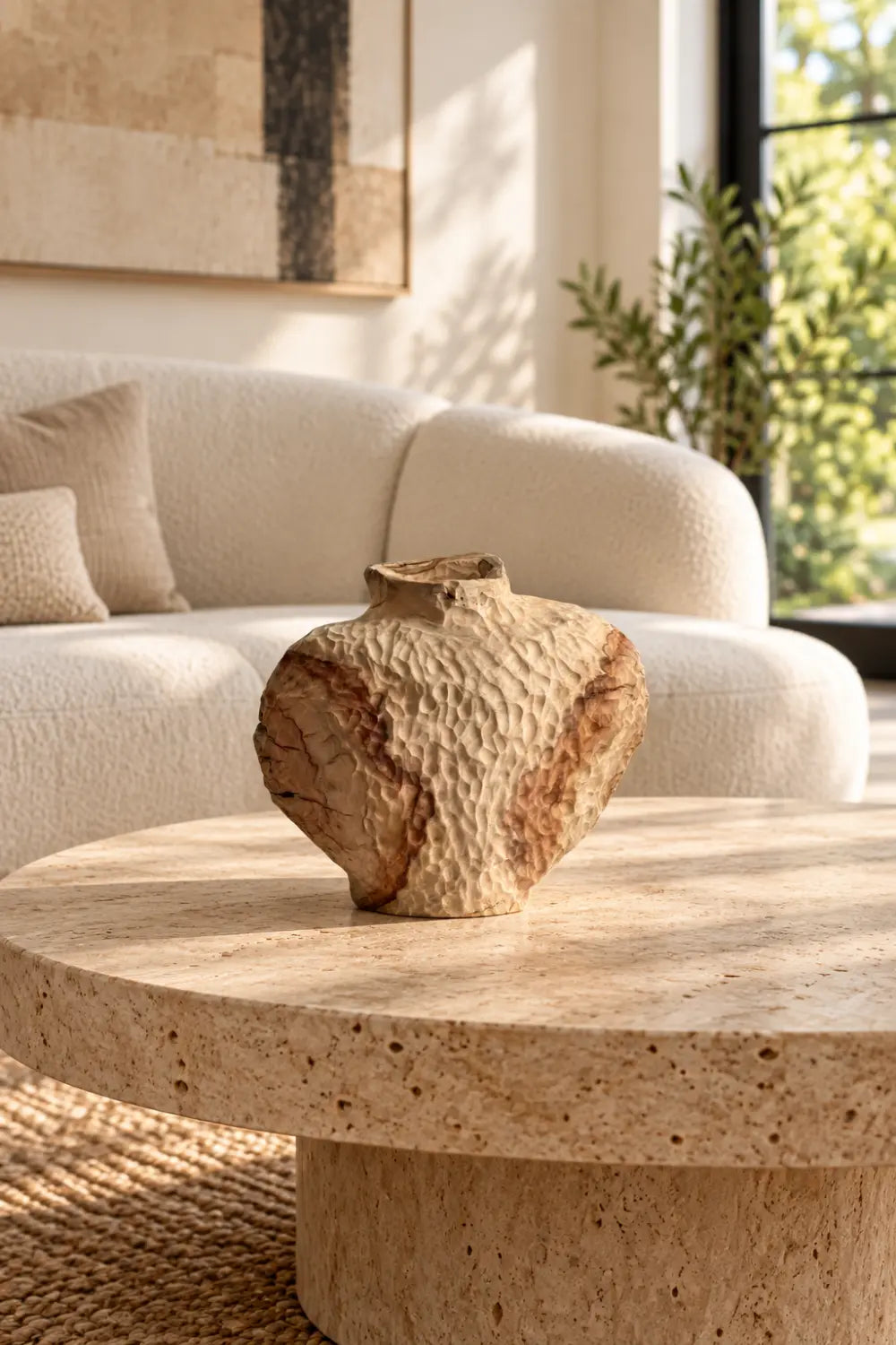 Primitive Hand Carved Wooden Vase | Wabi Sabi Textured Vessel Table Decor