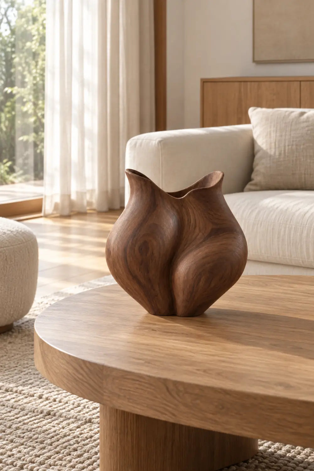 Organic Sculptural Wooden Vase | Smooth Curved Wood Vessel Accent Decor