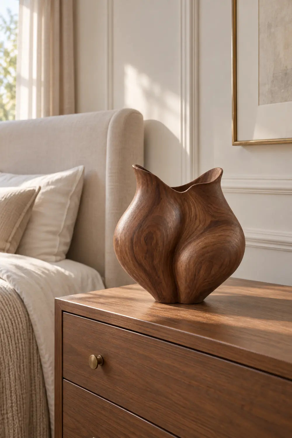 Organic Sculptural Wooden Vase | Smooth Curved Wood Vessel Accent Decor