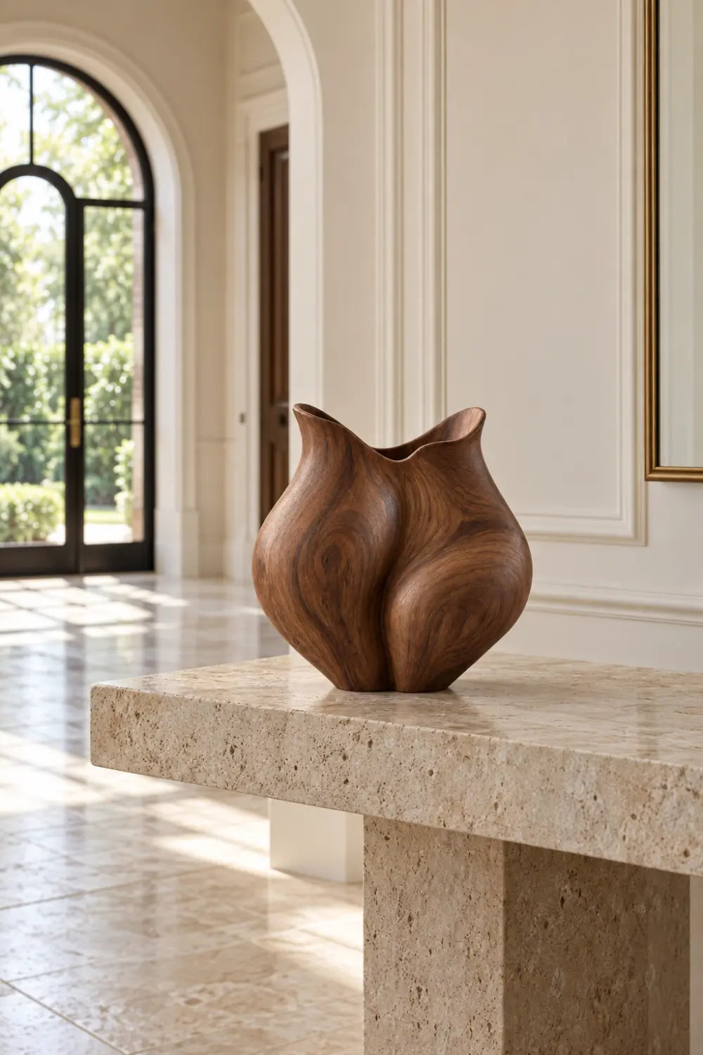 Organic Sculptural Wooden Vase | Smooth Curved Wood Vessel Accent Decor