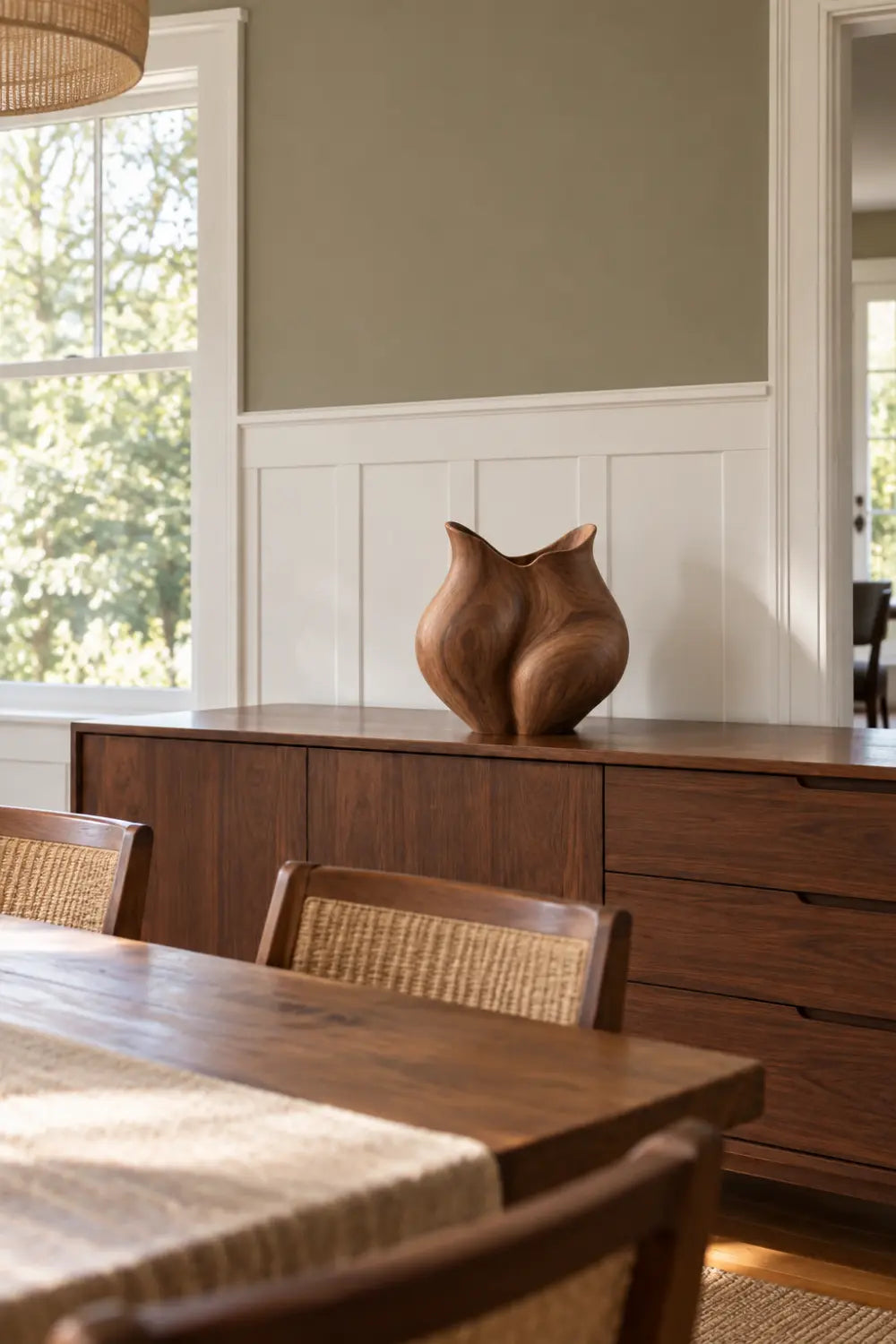 Organic Sculptural Wooden Vase | Smooth Curved Wood Vessel Accent Decor