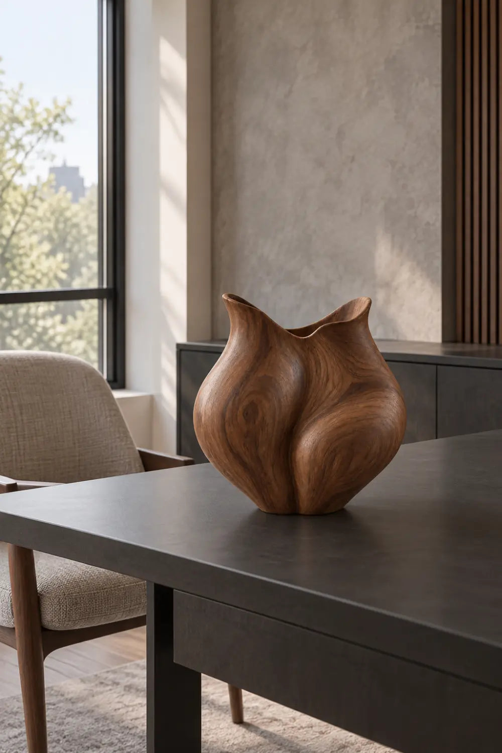 Organic Sculptural Wooden Vase | Smooth Curved Wood Vessel Accent Decor