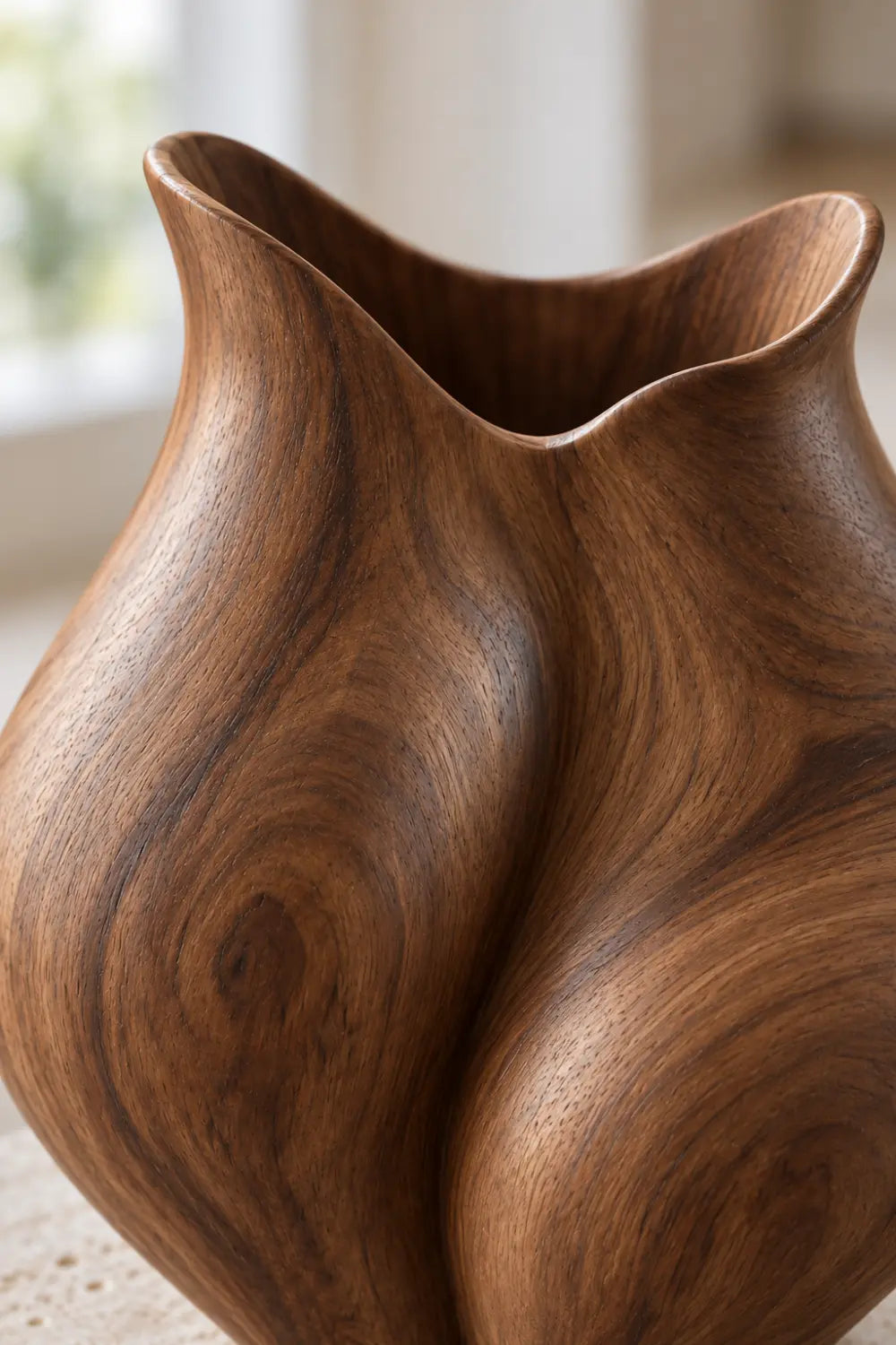 Organic Sculptural Wooden Vase | Smooth Curved Wood Vessel Accent Decor