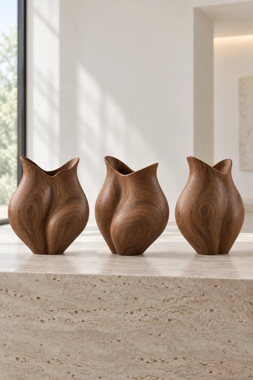 Organic Sculptural Wooden Vase | Smooth Curved Wood Vessel Accent Decor
