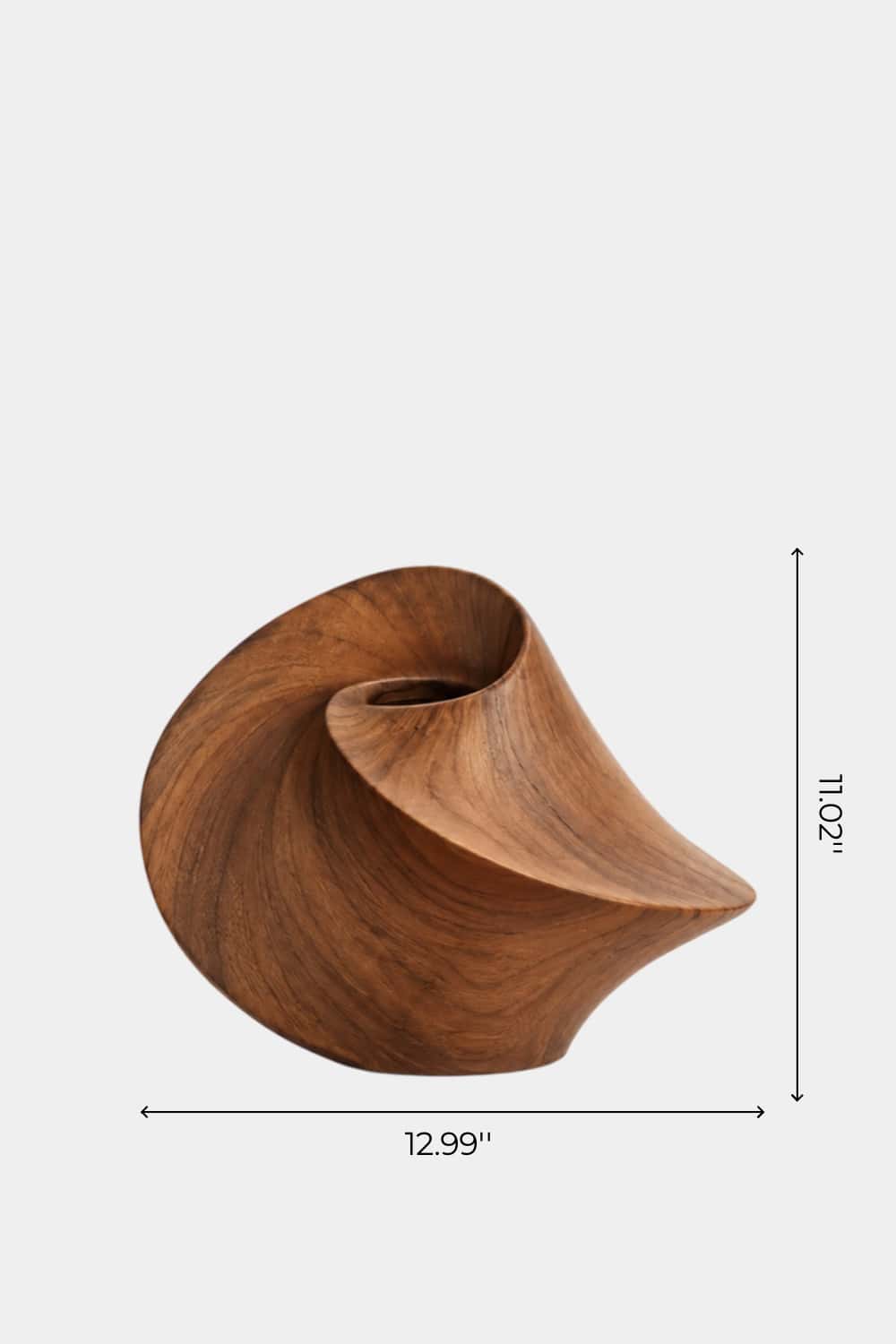 Sculptural Swirling Wooden Vase | Modern Helical Shell Vessel Tabletop Decor