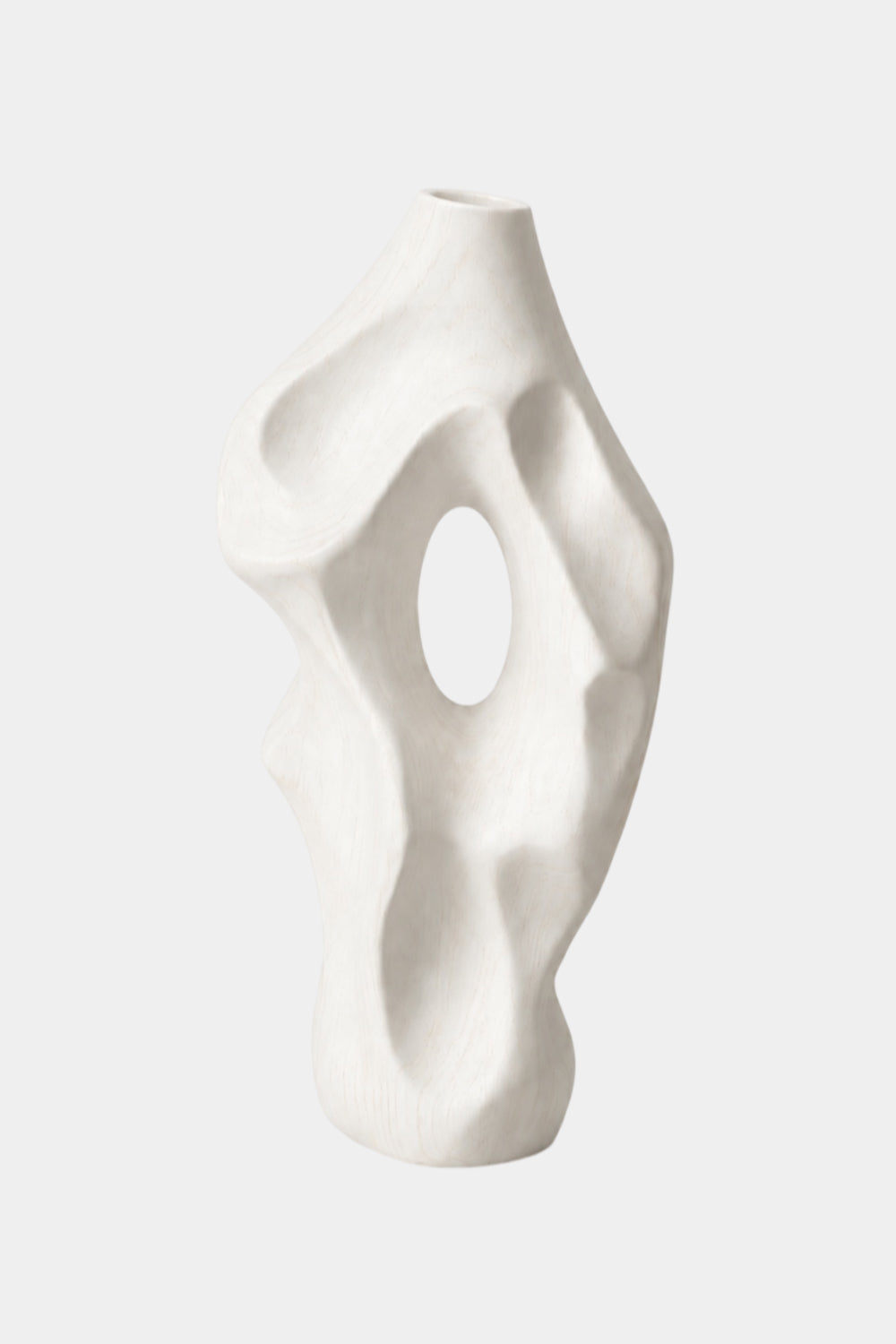 Minimalist Bleached Wooden Vase Sculpture | Modern Hollow Biomorphic Vessel Decor