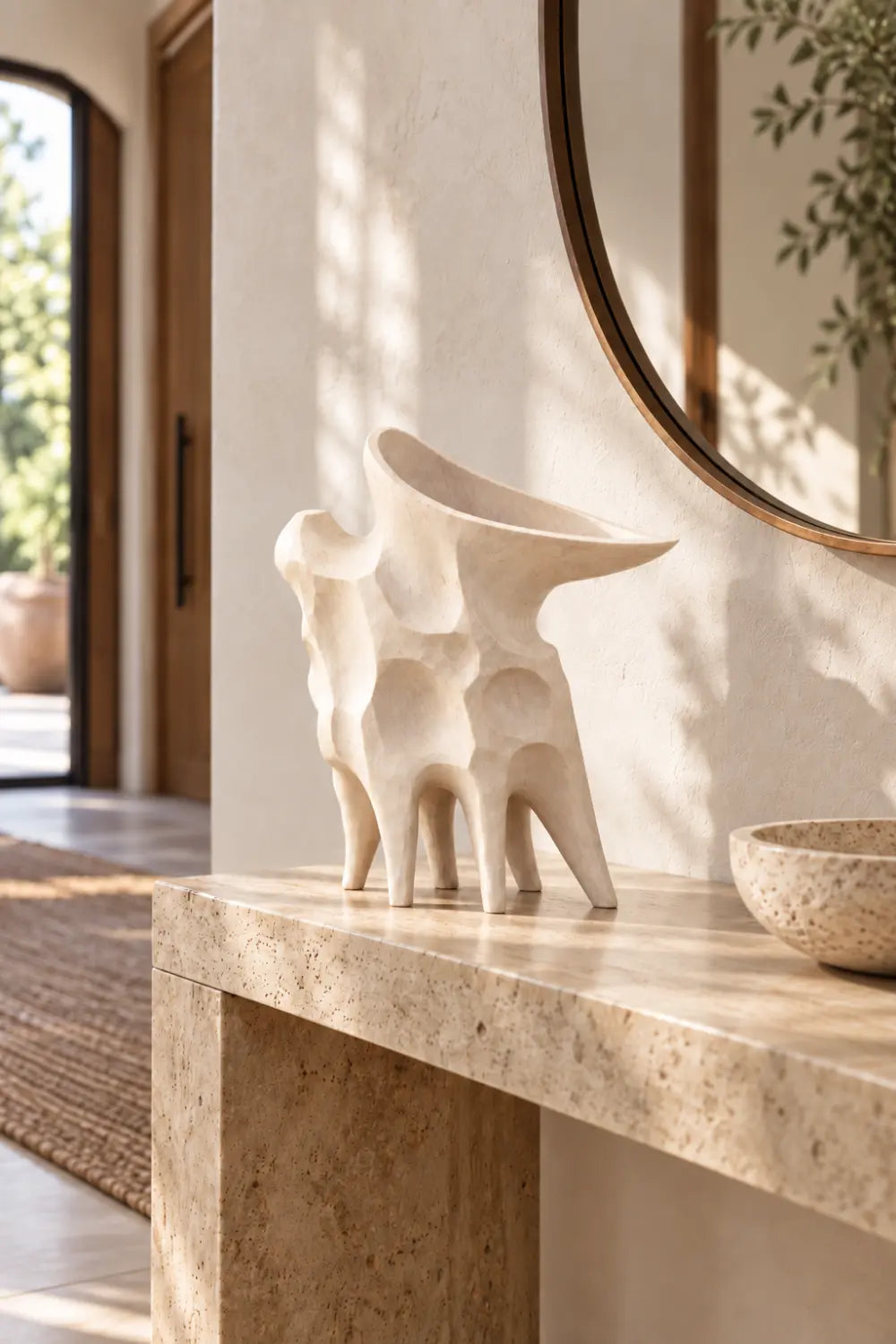 Hand Carved Light Wood Vase Sculpture | Abstract Asymmetrical Vessel Home Decor