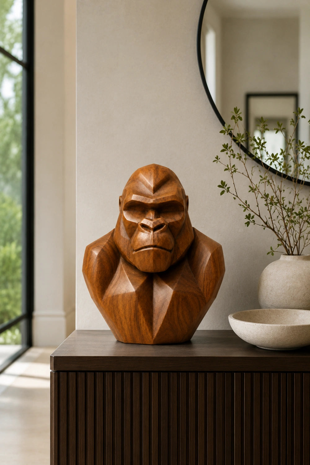 Faceted Wood Gorilla Bust | Bold Geometric Office Decor Unique Gift Idea