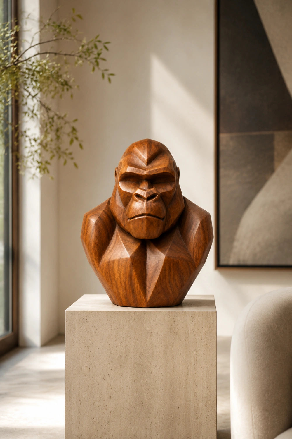 Faceted Wood Gorilla Bust | Bold Geometric Office Decor Unique Gift Idea