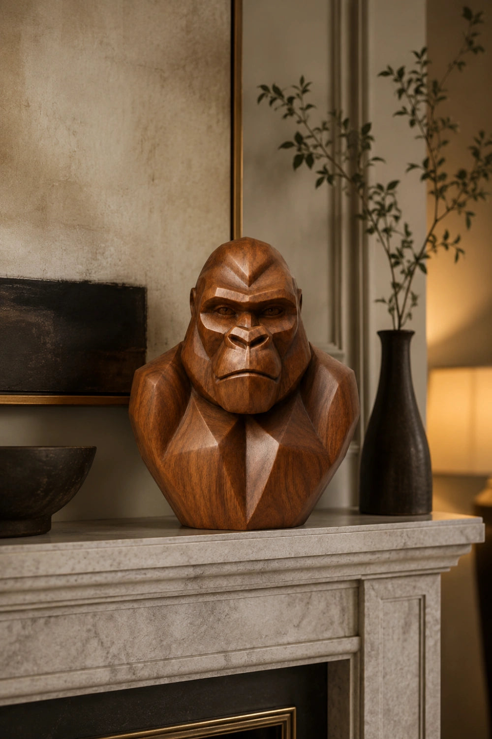 Faceted Wood Gorilla Bust | Bold Geometric Office Decor Unique Gift Idea