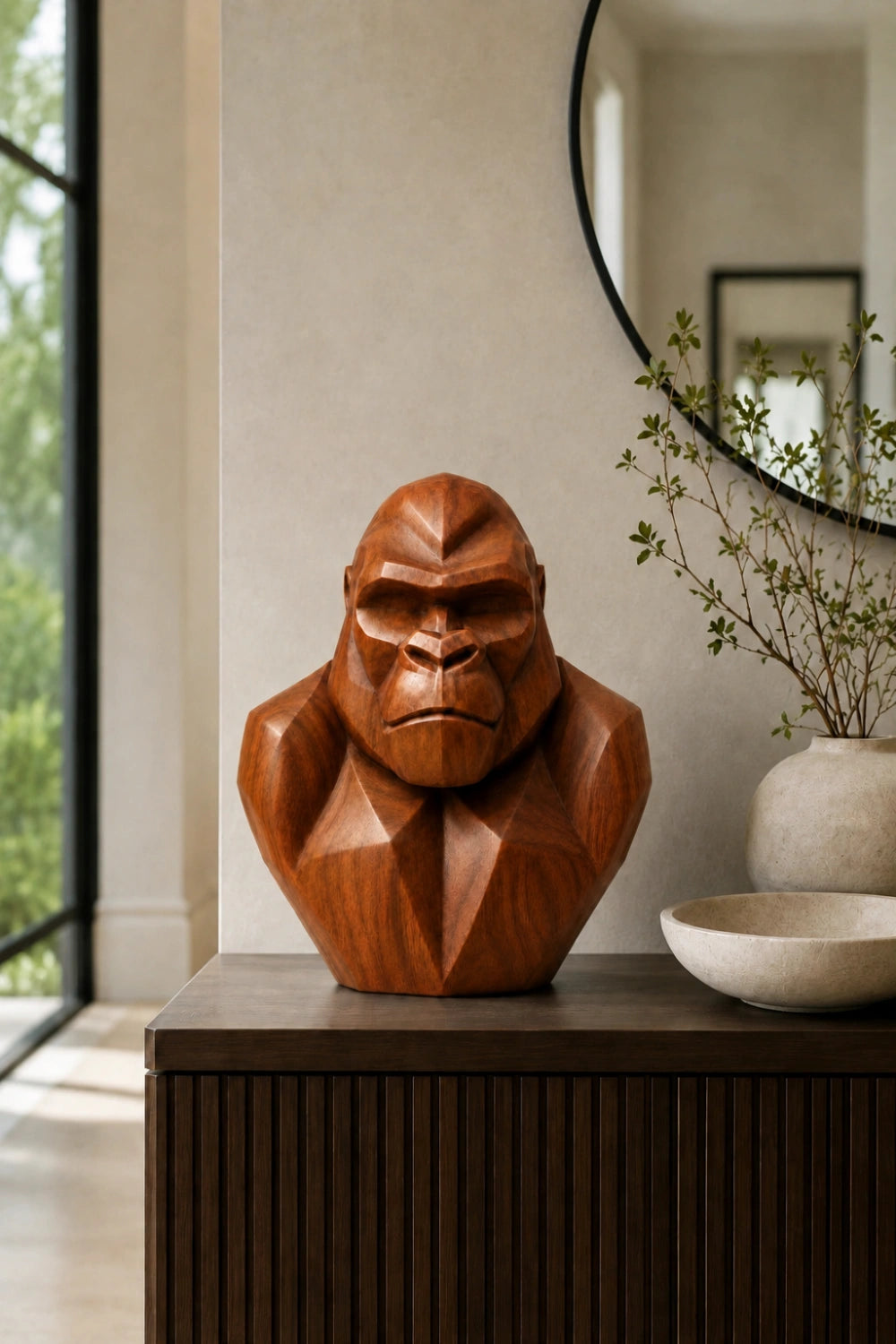 Faceted Wood Gorilla Bust | Bold Geometric Office Decor Unique Gift Idea