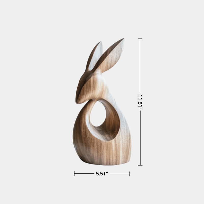 Abstract Wooden Animal Rabbit Sculpture Handcrafted Minimalist Decor