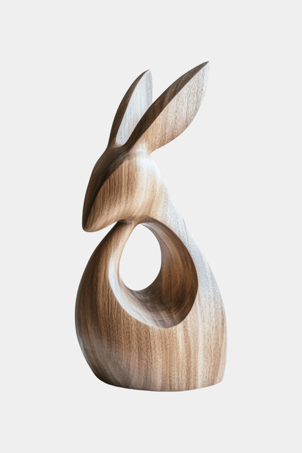 Abstract Wooden Animal Rabbit Sculpture Handcrafted Minimalist Decor