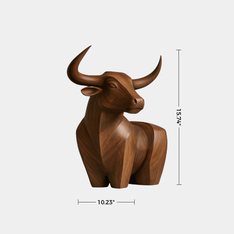 Handcrafted Wooden Bull Sculpture Bull Statue Wood Animal Figurines Art