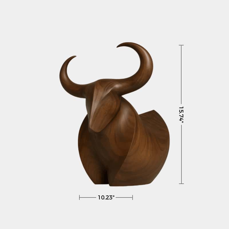 Handcrafted Wooden Bull Sculpture Bull Statue Wood Animal Figurines Art