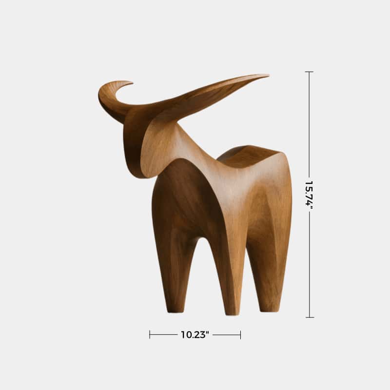 Handcrafted Wooden Bull Sculpture Bull Statue Wood Animal Figurines Art