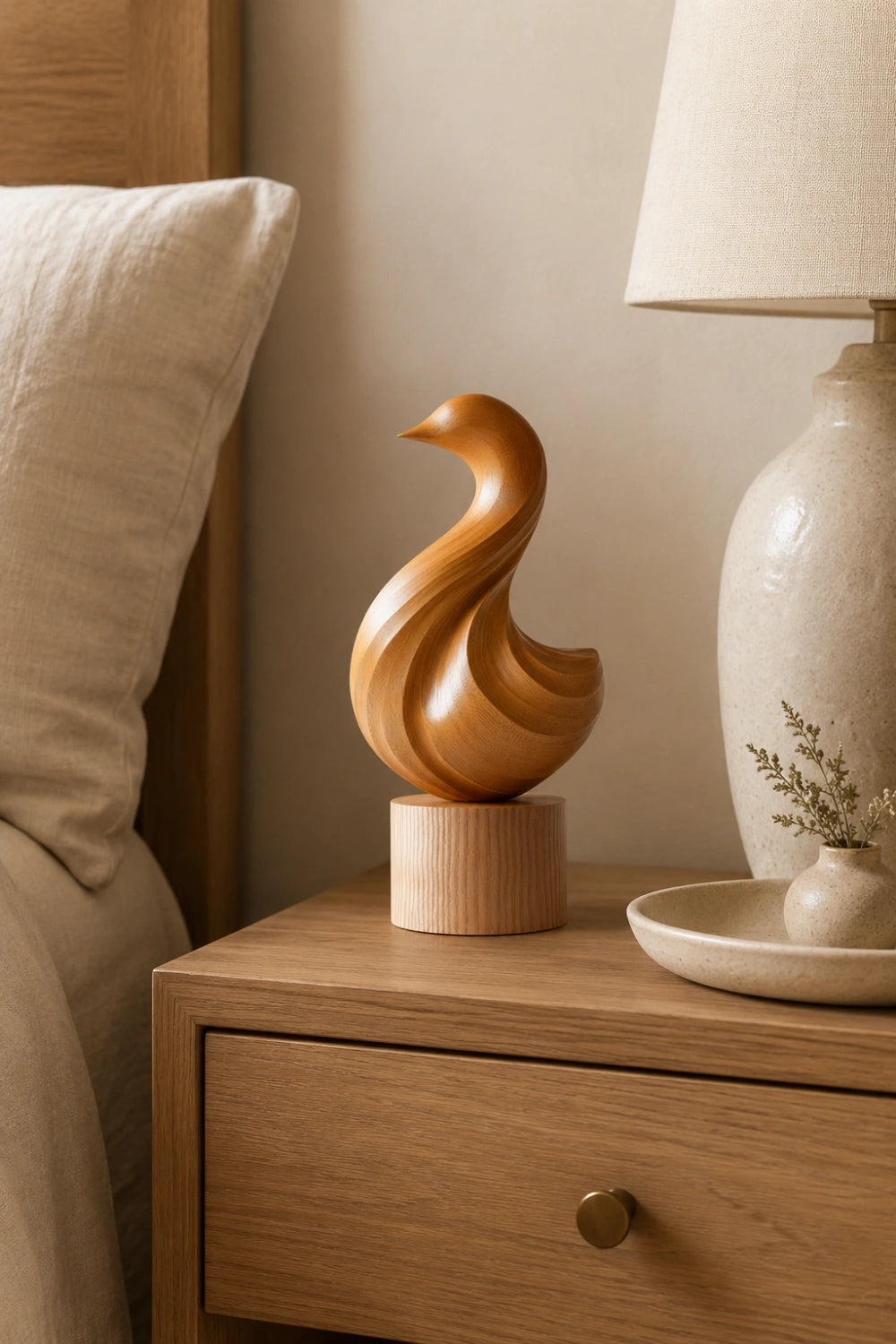 Fluid Abstract Wood Bird Sculpture | Modern Biomorphic Decor & Elegant Gift