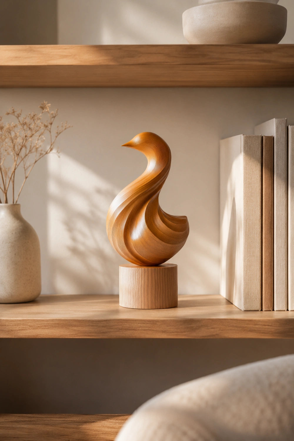 Fluid Abstract Wood Bird Sculpture | Modern Biomorphic Decor & Elegant Gift