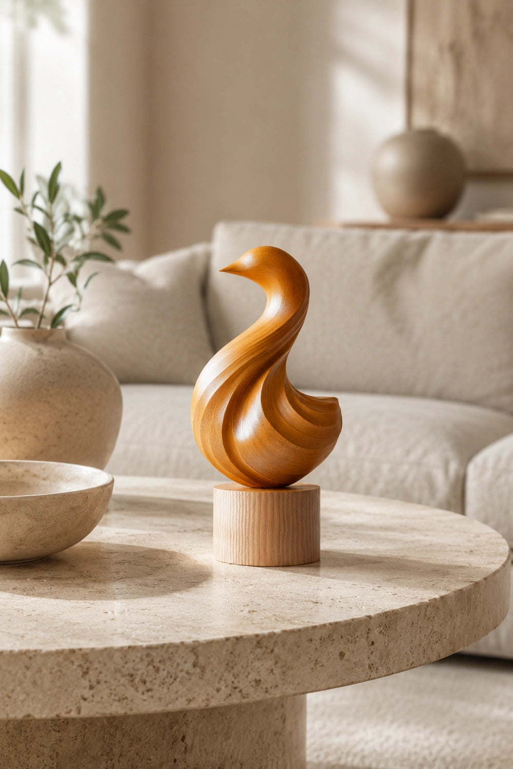 Fluid Abstract Wood Bird Sculpture | Modern Biomorphic Decor & Elegant Gift