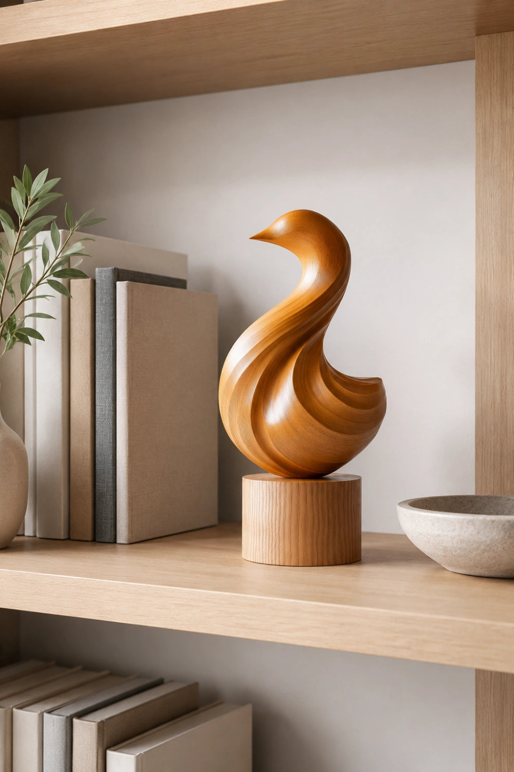 Fluid Abstract Wood Bird Sculpture | Modern Biomorphic Decor & Elegant Gift