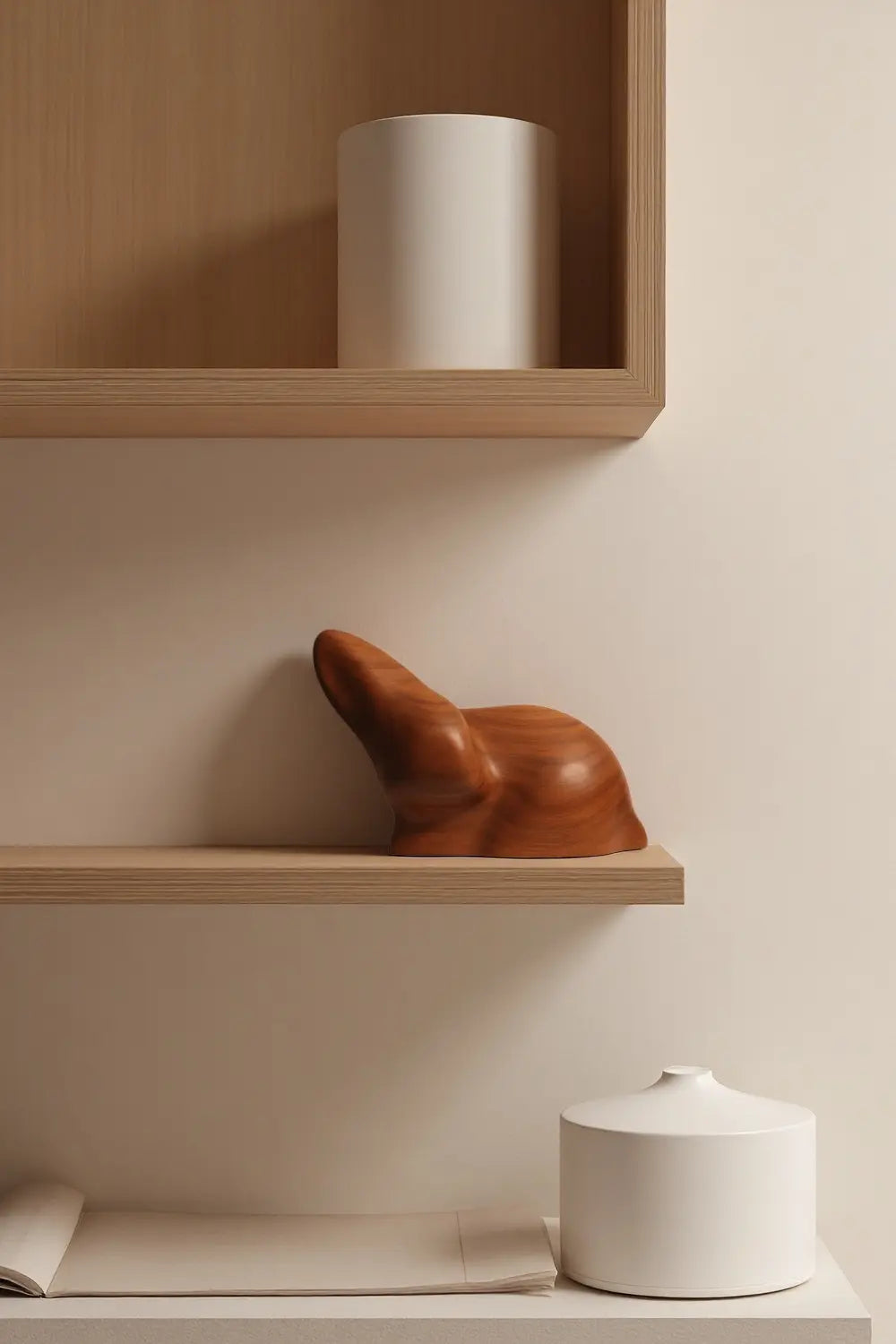 Abstract Wooden Animal Rabbit Sculpture Handcrafted Minimalist Decor