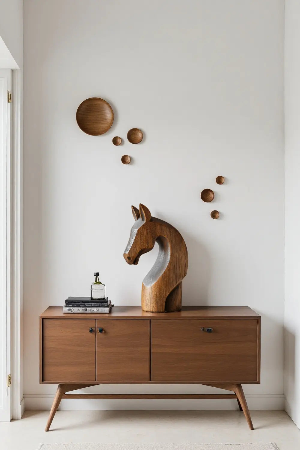 Modern Abstract Wood Horse Head Statue Handcrafted Animal Sculpture Decor