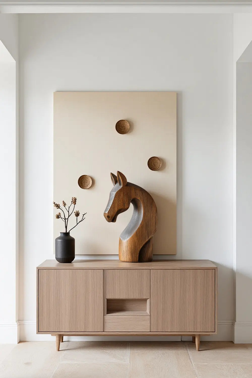 Modern Abstract Wood Horse Head Statue Handcrafted Animal Sculpture Decor