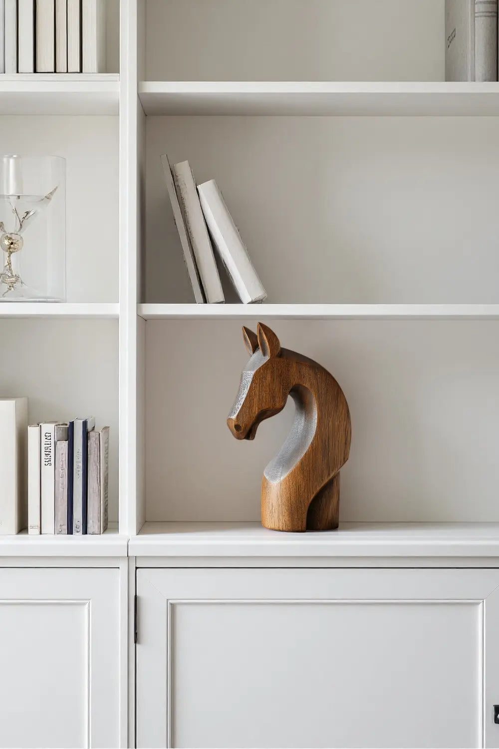 Modern Abstract Wood Horse Head Statue Handcrafted Animal Sculpture Decor