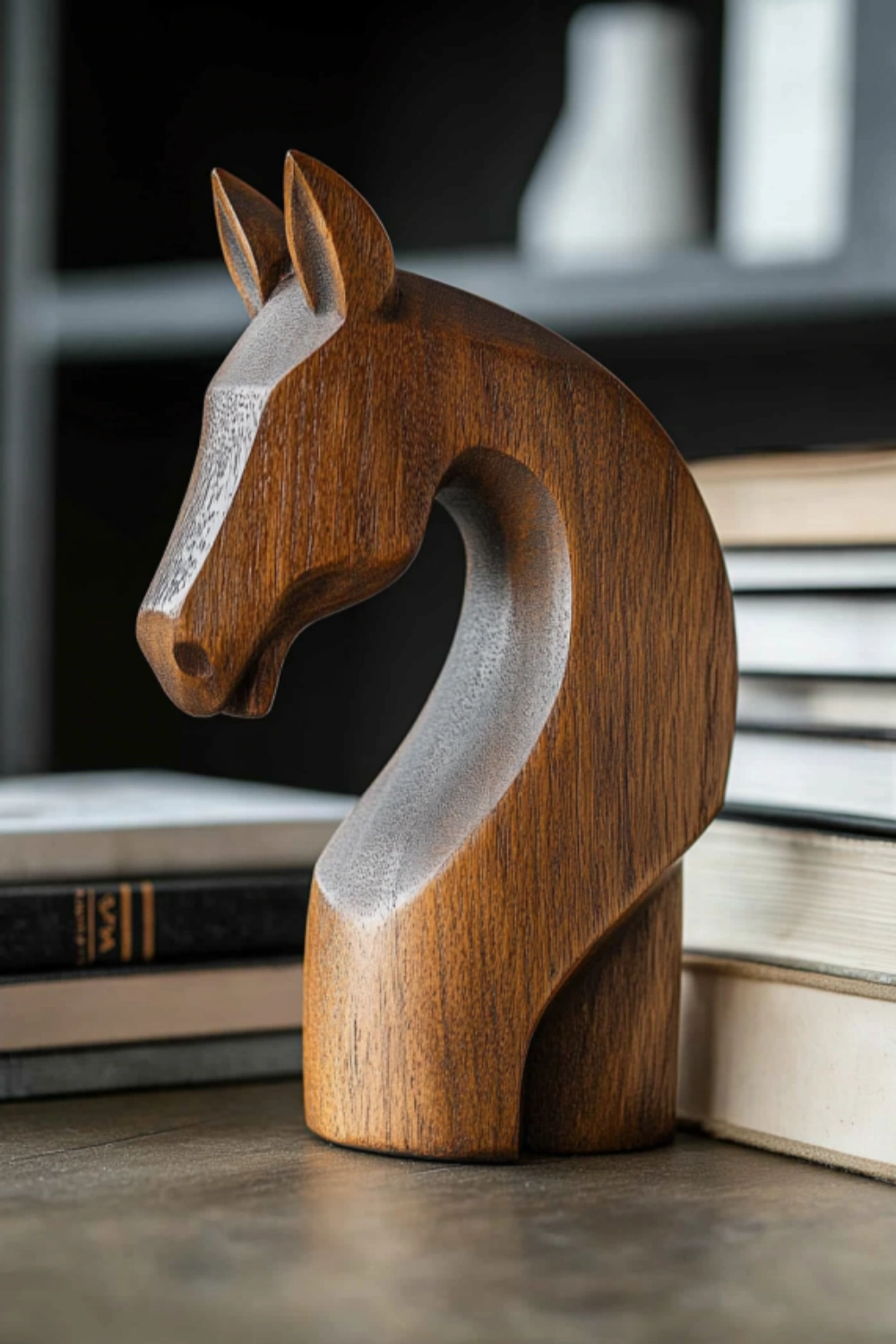 Modern Abstract Wood Horse Head Statue Handcrafted Animal Sculpture Decor