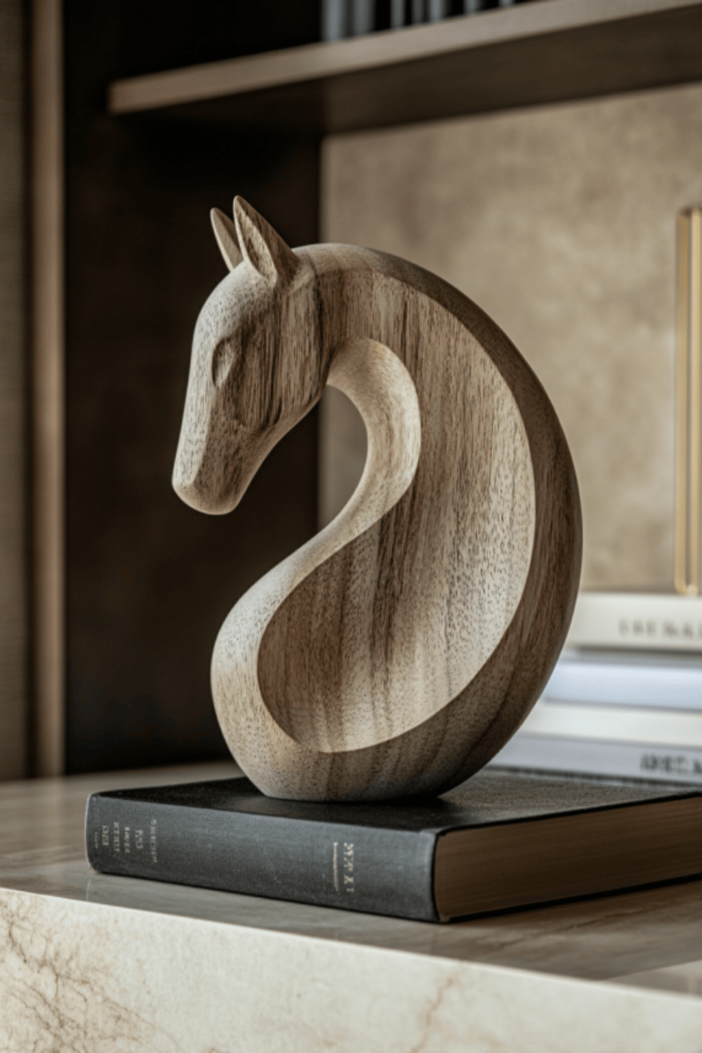 Modern Abstract Wood Horse Head Statue Handcrafted Animal Sculpture Decor