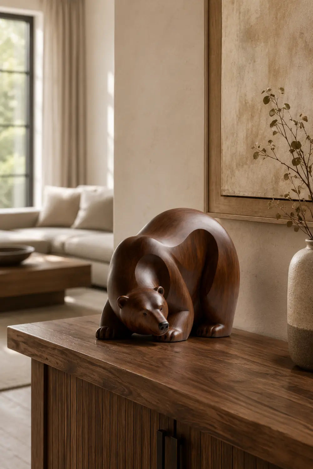 Handcrafted Abstract Wood Bear | Organic Modern Table Decor Nature Lover Gift