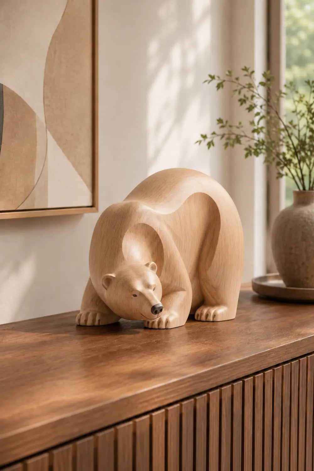 Handcrafted Abstract Wood Bear | Organic Modern Table Decor Nature Lover Gift
