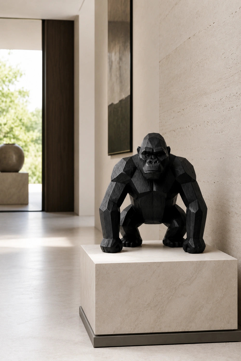 Hand-Carved Geometric Gorilla Wood Sculpture Modern Abstract Animal Art For Home Decor