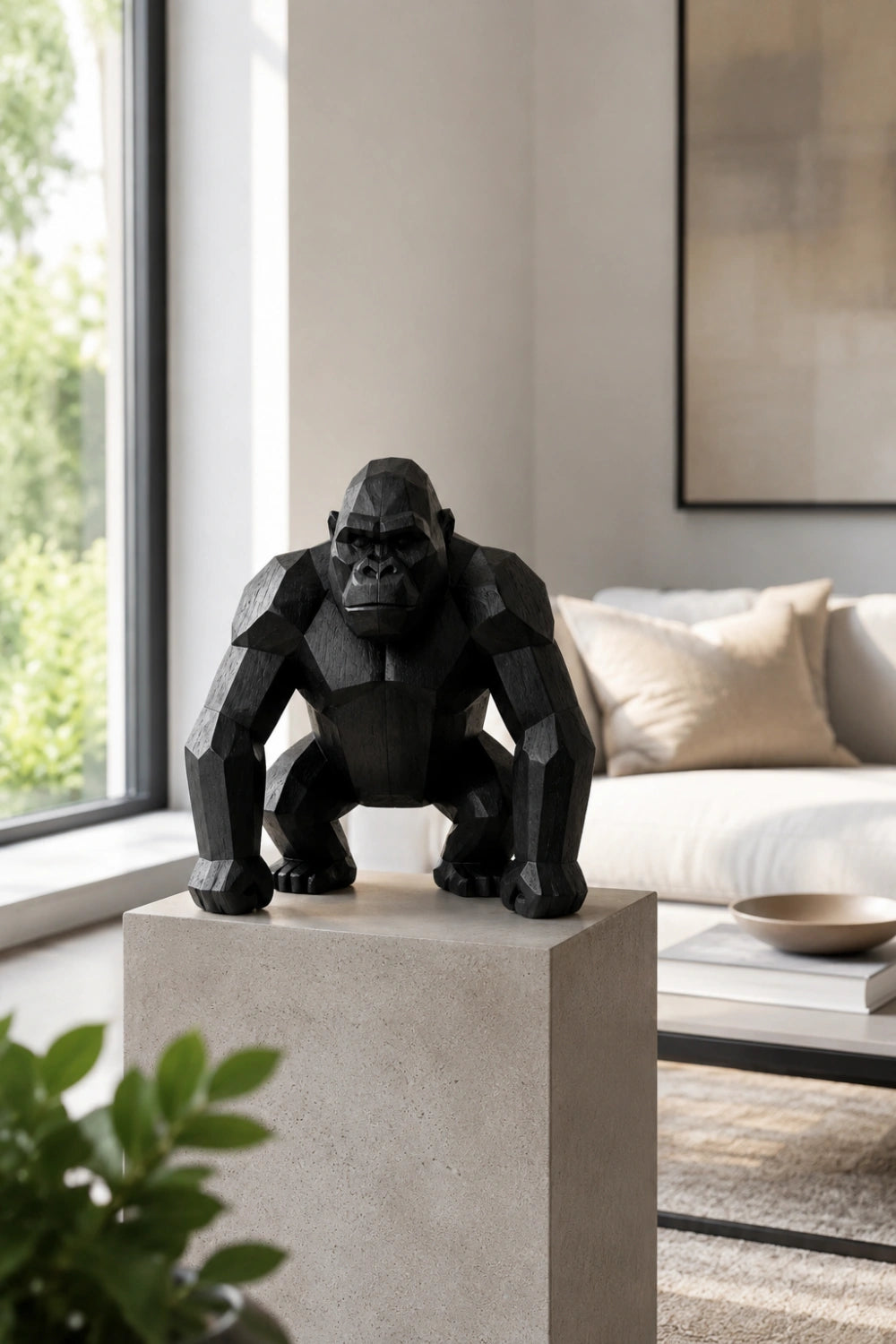 Hand-Carved Geometric Gorilla Wood Sculpture Modern Abstract Animal Art For Home Decor