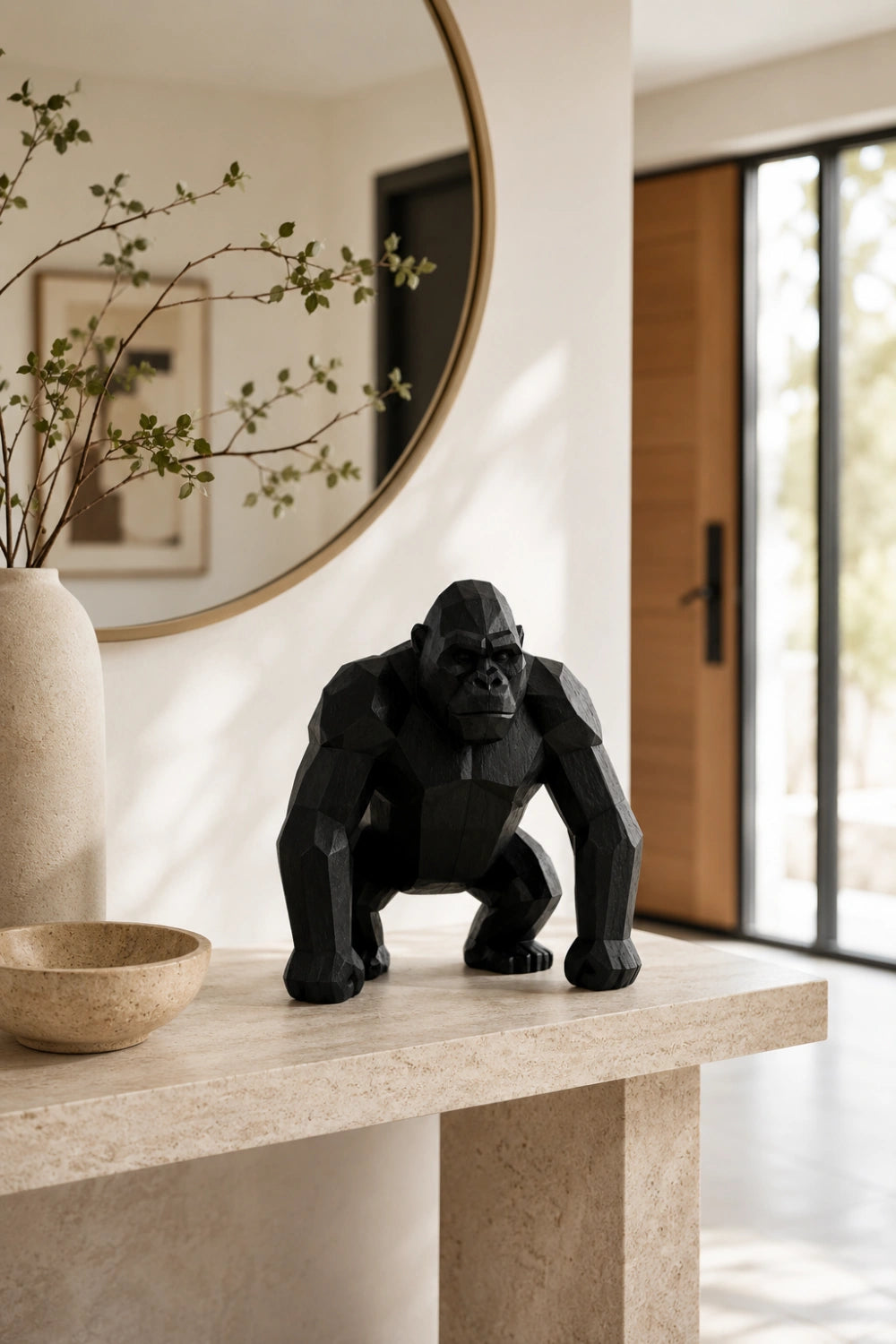 Hand-Carved Geometric Gorilla Wood Sculpture Modern Abstract Animal Art For Home Decor