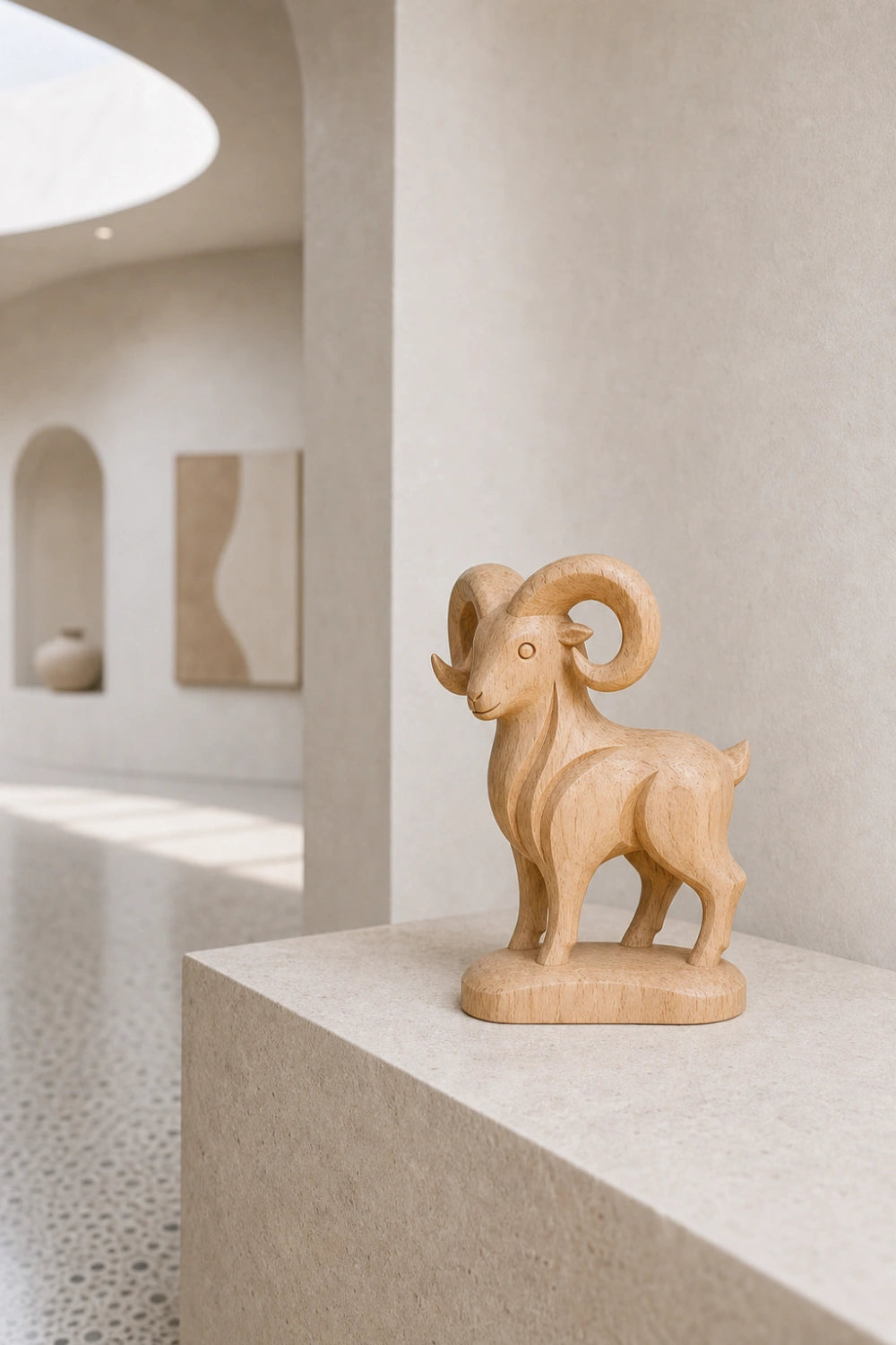 Hand-Carved Wooden Ram Sculpture Abstract Animal Art For Modern Home Decor