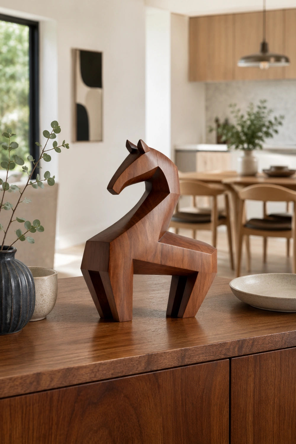 Handmade Abstract Wooden Horse Sculpture For Modern Home Decor