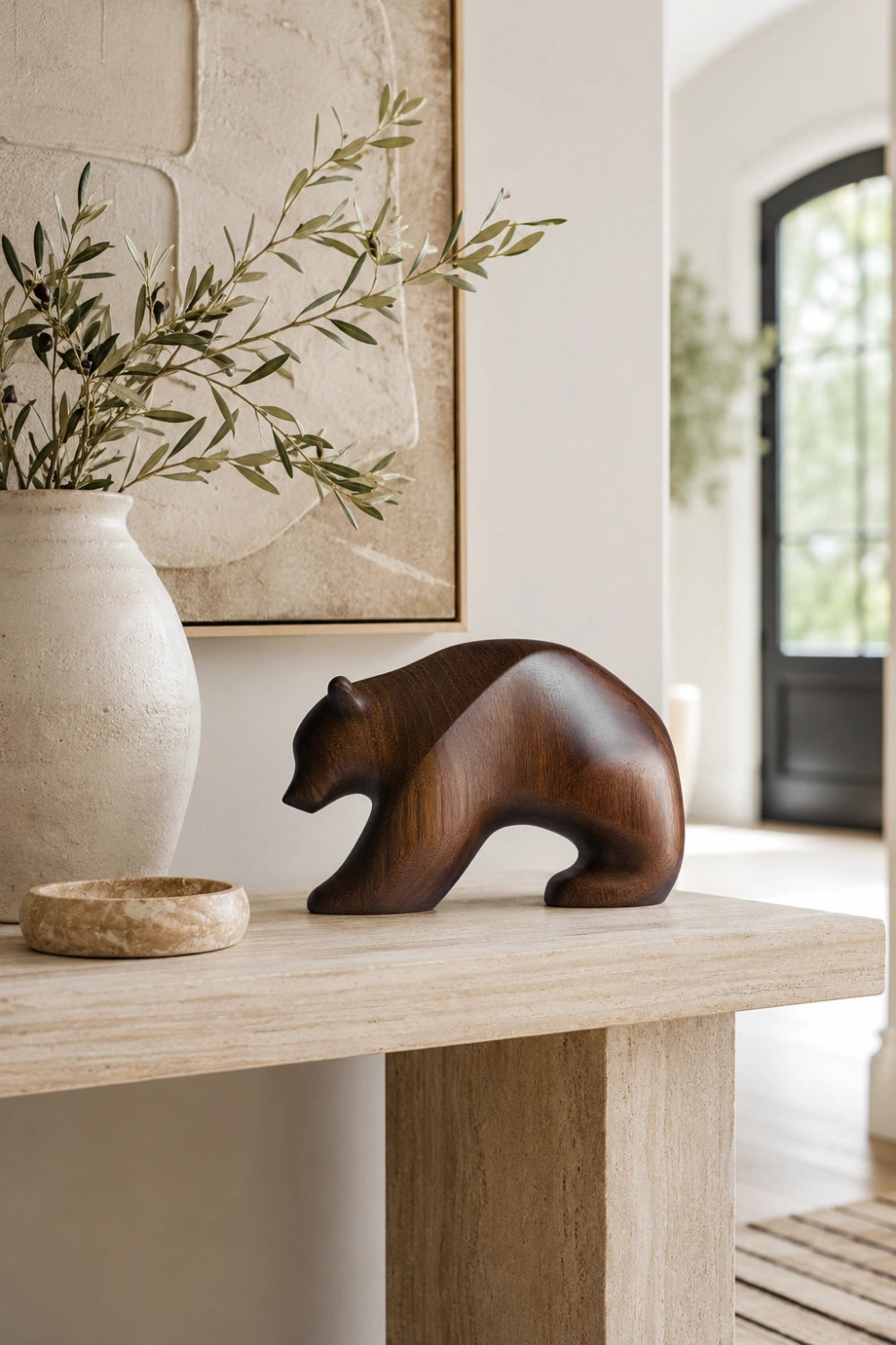 Modernist Grizzly Bear Wood Carving | Elegant Cabin Wildlife Decor