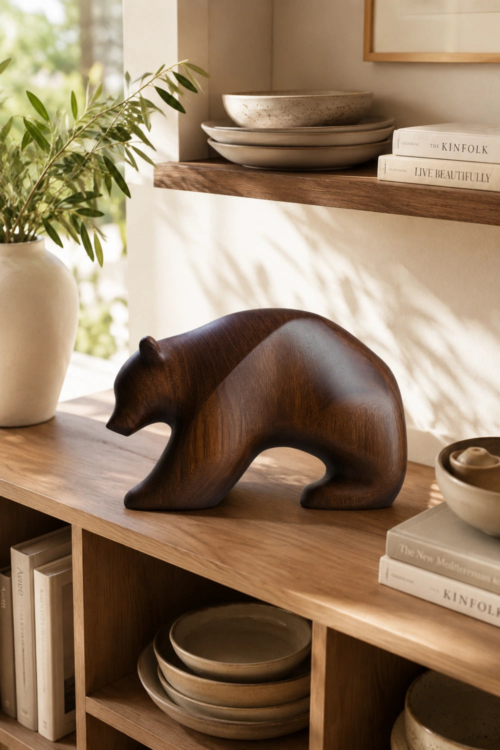 Modernist Grizzly Bear Wood Carving | Elegant Cabin Wildlife Decor