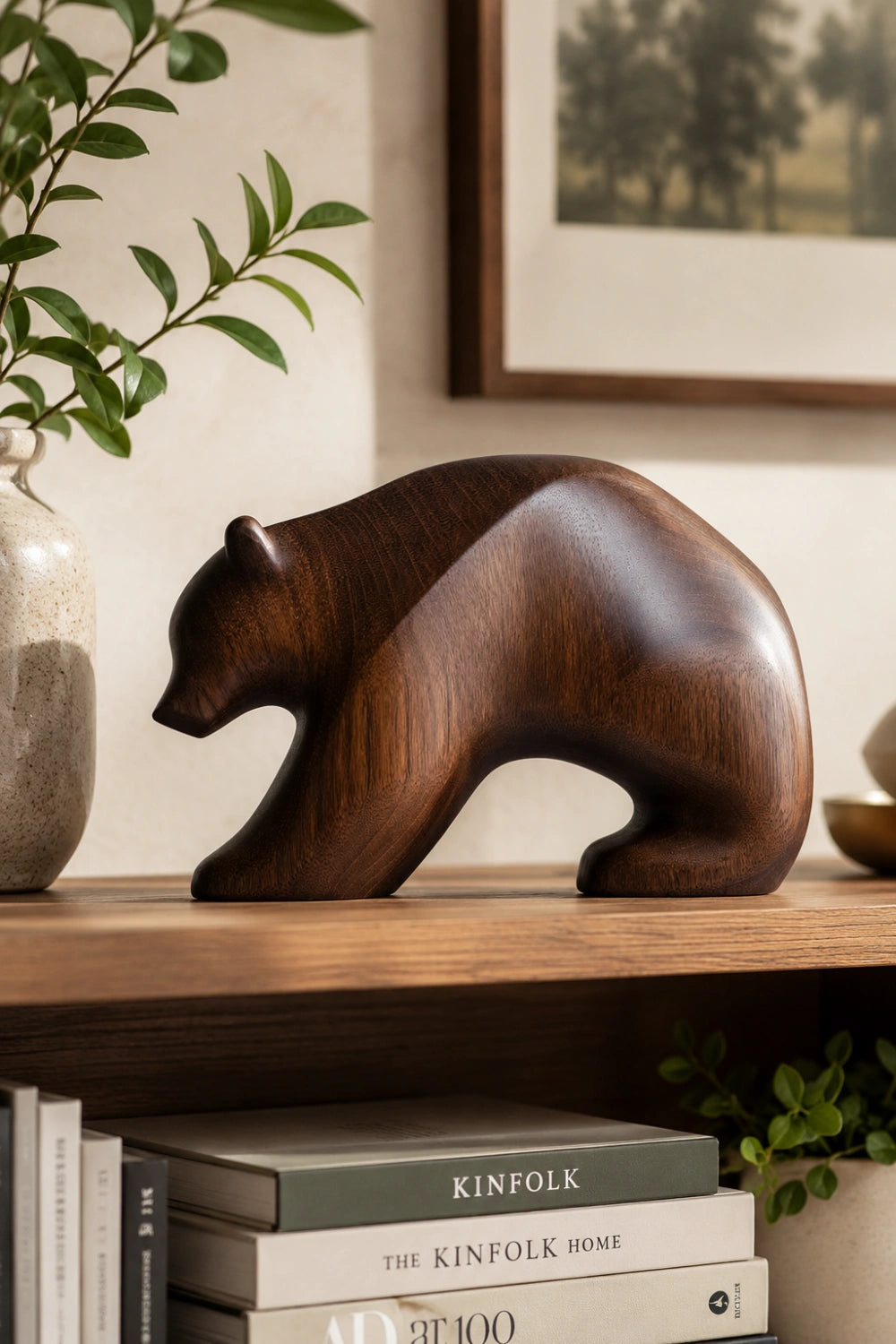 Modernist Grizzly Bear Wood Carving | Elegant Cabin Wildlife Decor