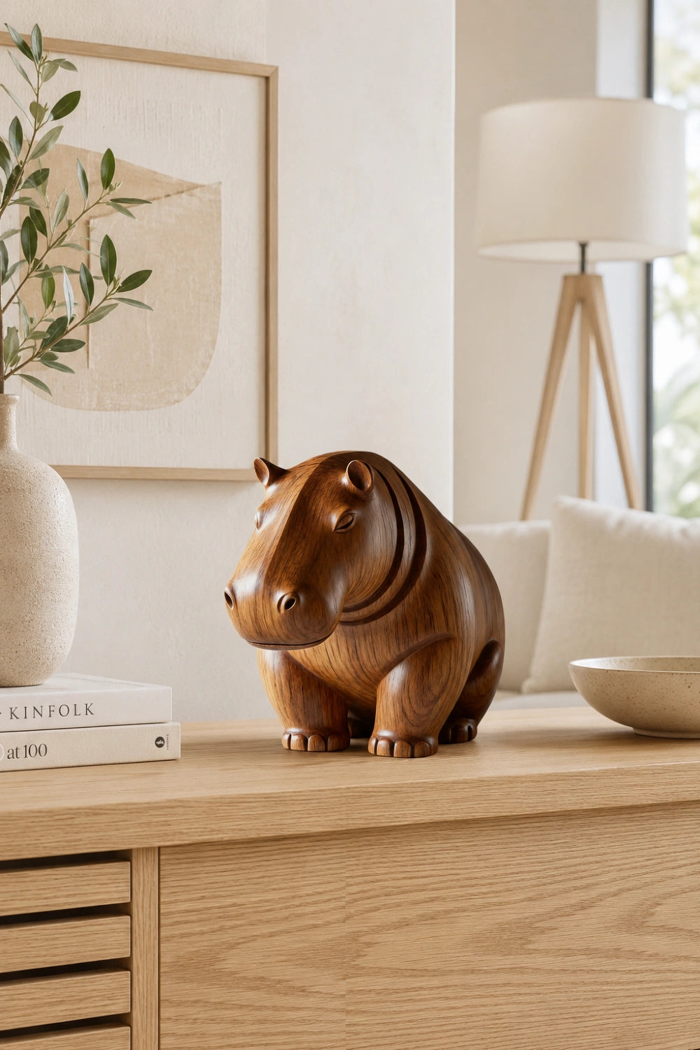 Solid Wood Hippopotamus Figurine | Premium Organic Modern Safari Decor