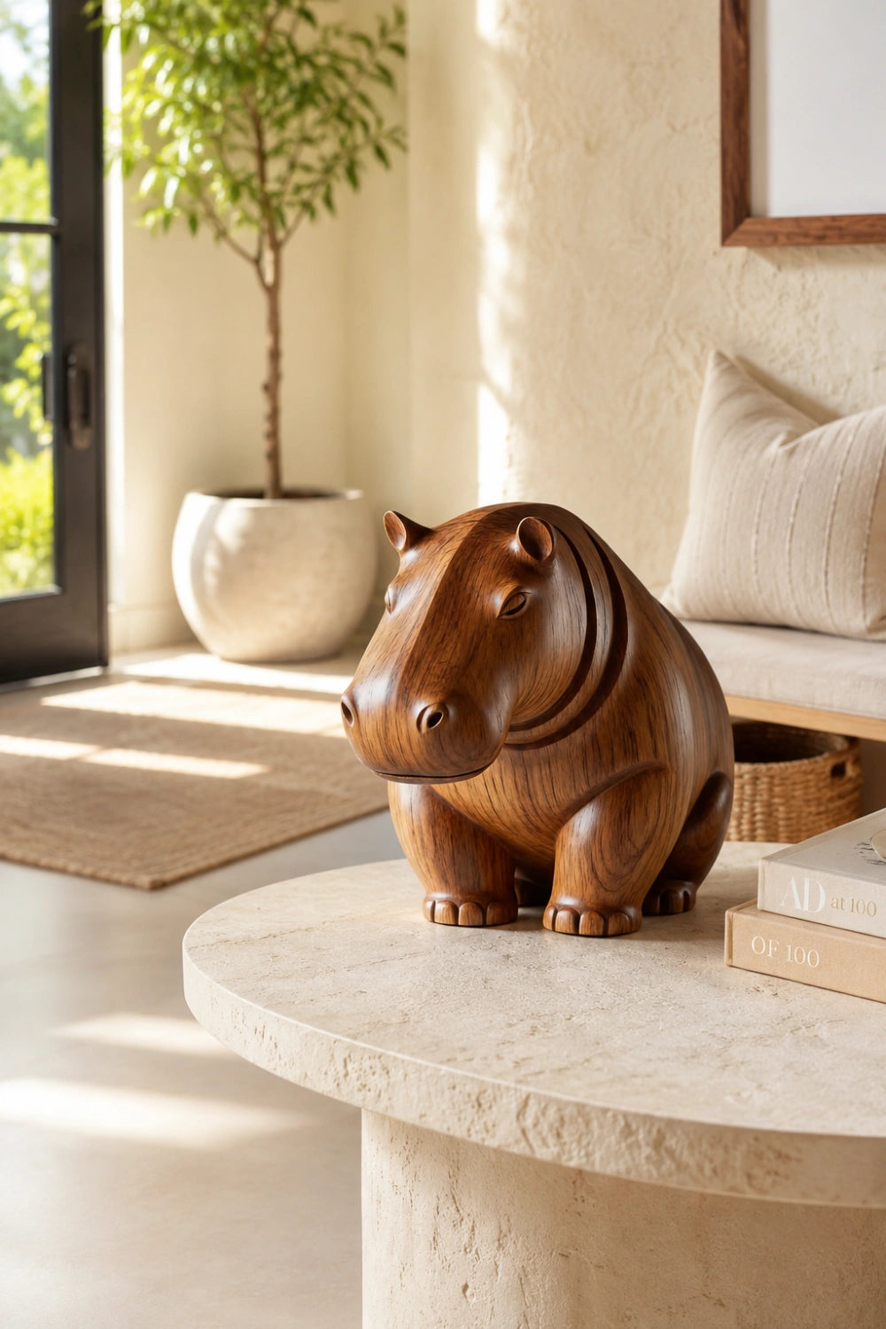 Solid Wood Hippopotamus Figurine | Premium Organic Modern Safari Decor