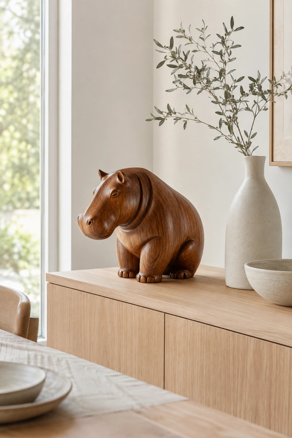 Solid Wood Hippopotamus Figurine | Premium Organic Modern Safari Decor