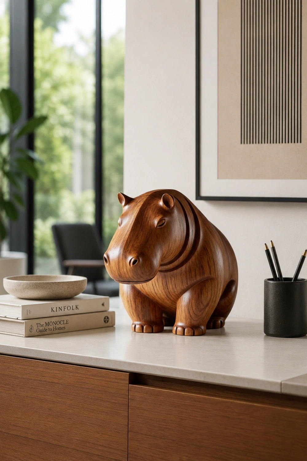 Solid Wood Hippopotamus Figurine | Premium Organic Modern Safari Decor