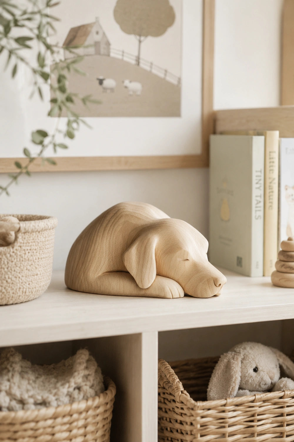 Serene Light Wood Dog Statuette | Peaceful Pet Remembrance Gift