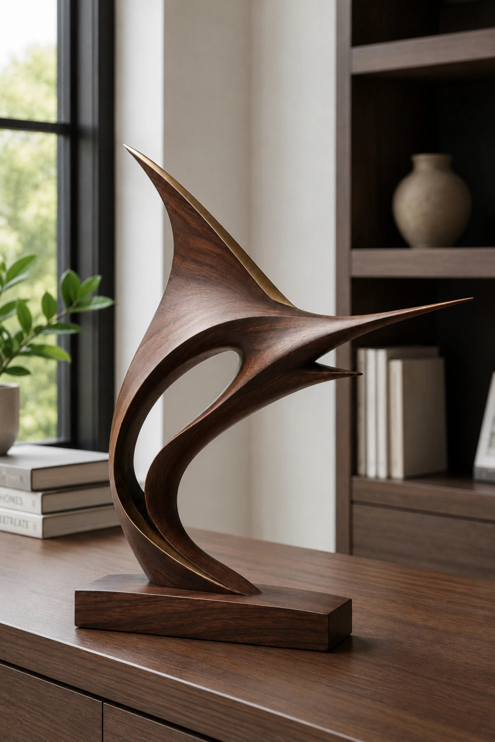 Modern Marlin Wood Sculpture | Luxury Coastal Marine Art