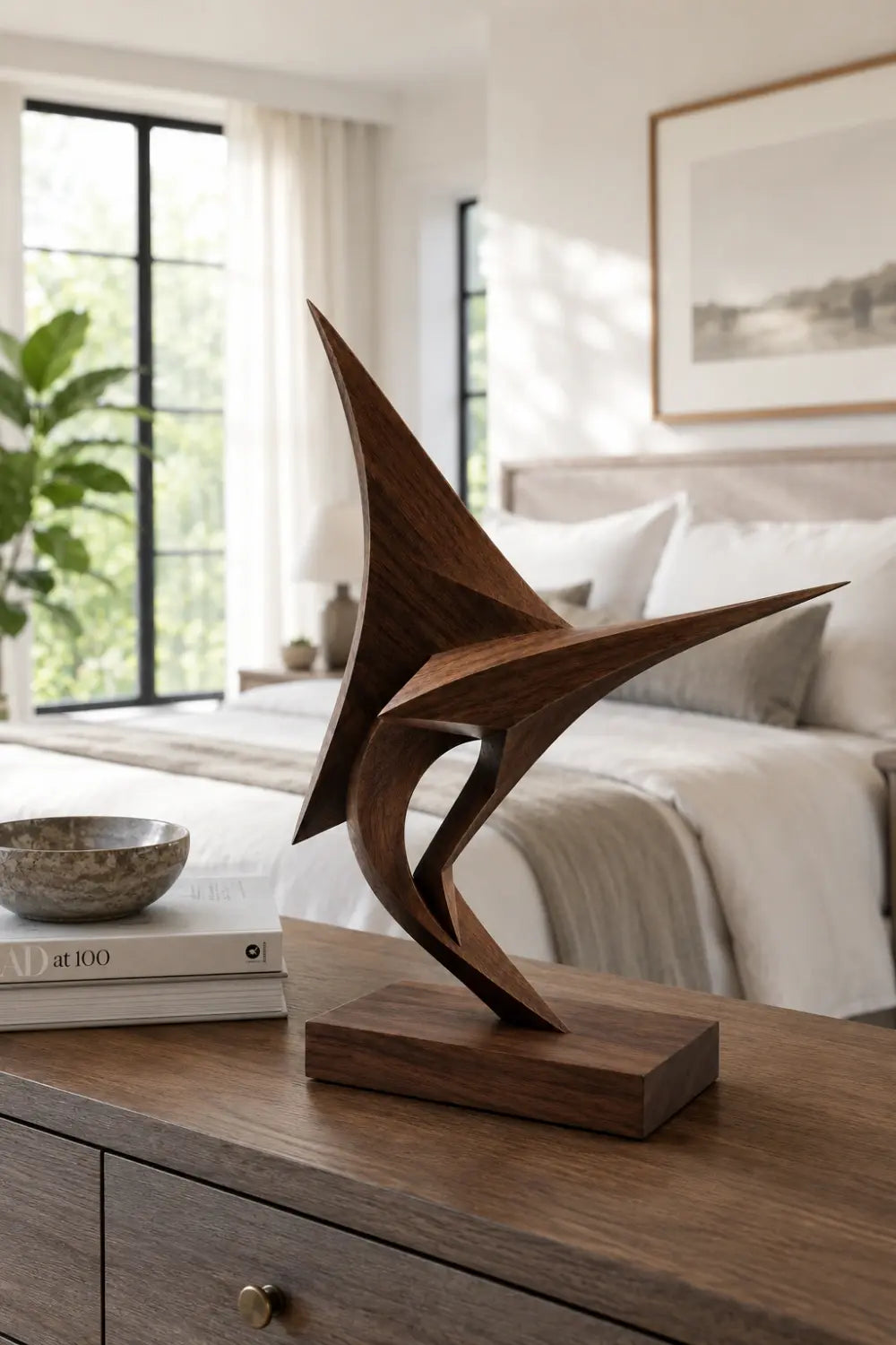 Geometric Wood Marlin Sculpture | Modern Coastal Decor Luxury Gift